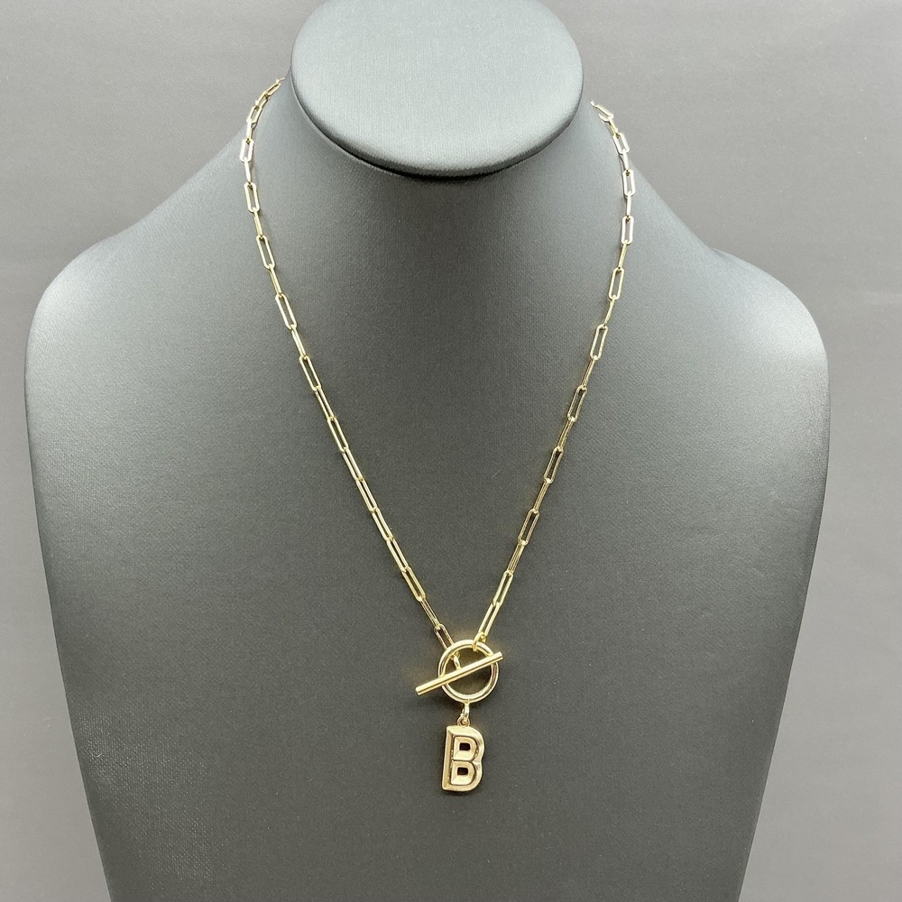Serefina Necklace Paperclip Chain Initial‎ B Pendant Gold Tone Toggle 20 Inch